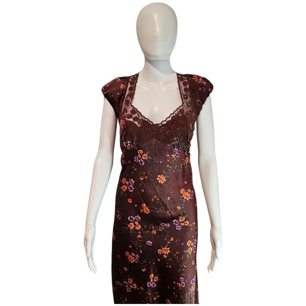 Free People Butterfly Babe Satin Like, Lace Trim Maxi Dress Size Large NWT - Picture 4 of 11